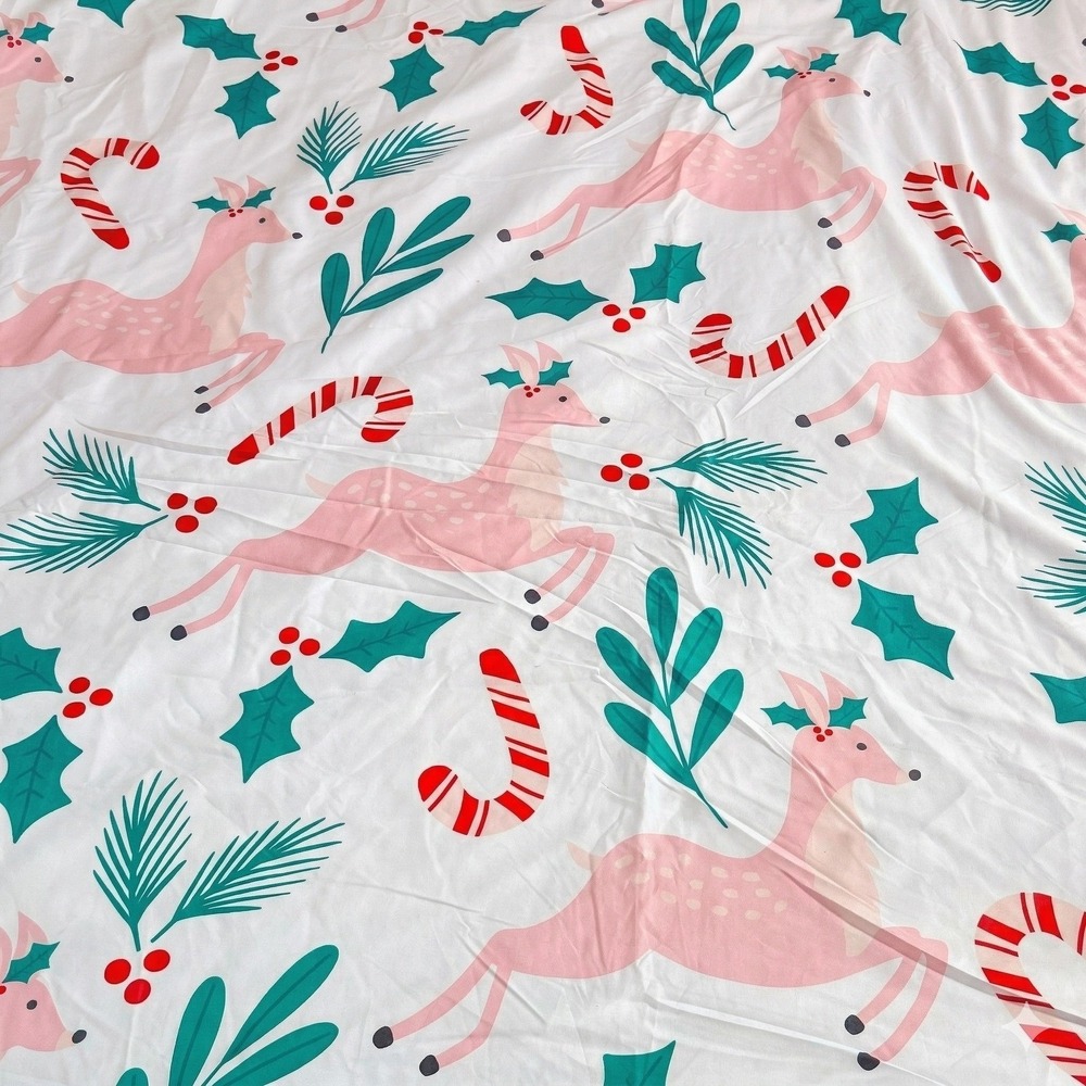 Pink MCM Cute Christmas Reindeer Christmas Holly Duvet Cover + Pillowcases Full